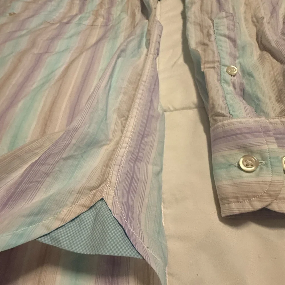 Tommy Bahama Pima Cotton Pastel Stripe Button Down M Hidden Collar Coastal